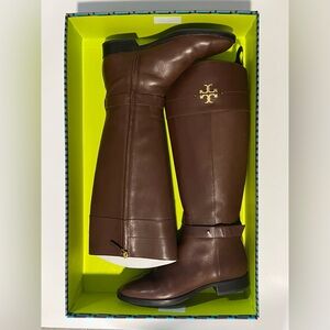 Tory Burch Brown Riding Boots with Gold TB Hardware Size 8W